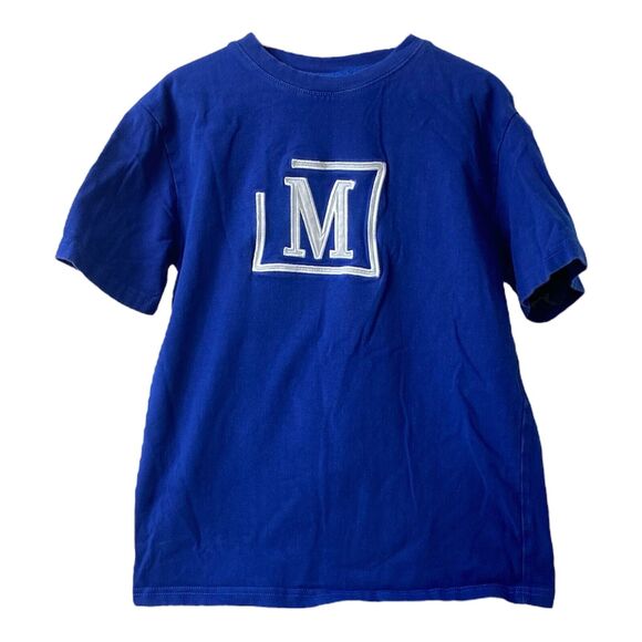 Boy’s Size 12 Shirt Maison De Bouchard Big Logo Blue Short Sleeve Crewneck - Picture 1 of 5
